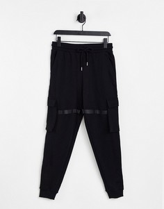 Джоггеры в стиле милитари с карманами и ремешками ASOS DESIGN-Черный цвет