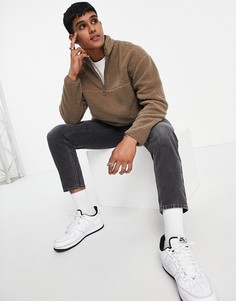 Бежевый плюшевый oversized-свитшот с короткой молнией ASOS DESIGN-Светло-бежевый цвет