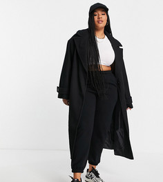 Черное пальто макси в стиле oversized из саржи ASOS DESIGN Curve-Черный цвет
