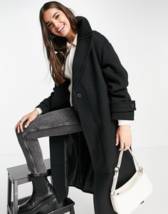 Черное пальто макси в стиле oversized из саржи ASOS DESIGN-Черный цвет
