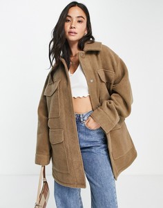 Коричневая фактурная рубашка навыпуск с четырьмя карманами ASOS DESIGN-Коричневый цвет