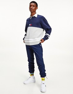 Темно-синее поло в стиле регби и колор блок с логотипом-флагом по центру Tommy Jeans-Темно-синий
