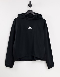 Худи черного цвета с логотипом в центре adidas-Черный цвет