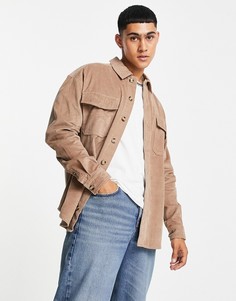 Серо-бежевая вельветовая oversized-рубашка в стиле 90-х с двумя карманами ASOS DESIGN-Коричневый цвет