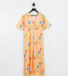 Оранжевое платье мидакси на пуговицах с принтом морских ракушек Never Fully Dressed Plus-Разноцветный