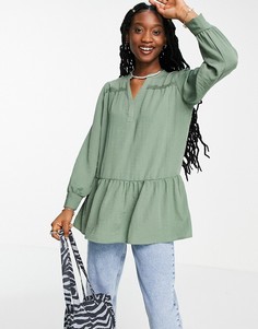 Блузка цвета хаки с баской JDY-Зеленый цвет