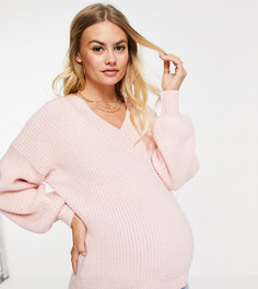 Пушистый джемпер пыльно-розового цвета с V-образным вырезом ASOS DESIGN Maternity-Розовый цвет