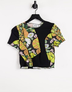 Укороченная футболка с цветочным принтом и декоративными швами в стиле ретро Weekday Sierra-Многоцветный