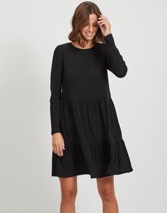 Свободное черное платье мини с ярусной юбкой Vila-Черный цвет