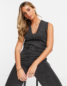 Серый вязаный жилет с V-образным вырезом Dr Denim