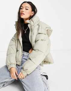 Укороченный oversized-пуховик с капюшоном Sixth June-Зеленый цвет
