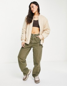 Бомбер в стиле oversized с контрастной подкладкой Sixth June-Светло-бежевый цвет