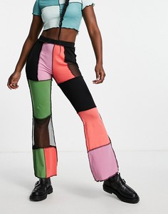 Расклешенные брюки с завышенной талией с отделкой пэчворк в рубчик Ragged Priest-Разноцветный