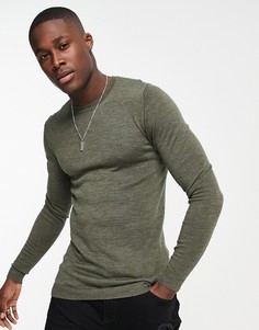 Обтягивающий джемпер цвета хаки из мериносовой шерсти ASOS DESIGN-Зеленый цвет