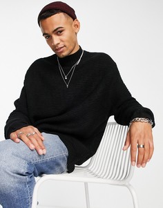 Oversized-джемпер в рубчик черного цвета с высоким воротником ASOS DESIGN-Черный цвет