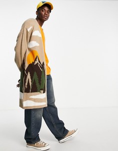 Длинный вязаный кардиган с пейзажным рисунком ASOS DESIGN-Коричневый цвет