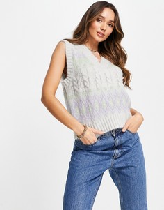 Вязаный жилет пастельного серого цвета с ромбами и узором «косичка» Vero Moda FRSH-Серый
