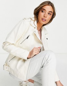 Удлиненная кремовая куртка из искусственной кожи Miss Selfridge-Белый