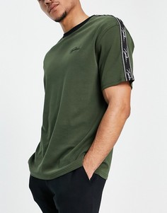 Футболка цвета хаки с фирменной тесьмой Topman-Зеленый цвет