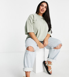 Шалфейно-зеленая футболка в стиле super oversized с разрезом сбоку ASOS DESIGN Curve-Зеленый цвет