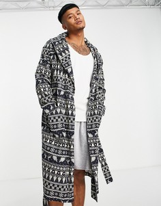 Новогодний халат с узором Фэйр-Айл ASOS DESIGN-Темно-синий