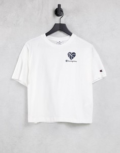 Белая укороченная футболка с принтом в виде сердца Champion-Белый
