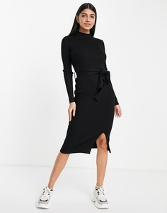 Черное трикотажное платье с поясом New Look-Черный цвет