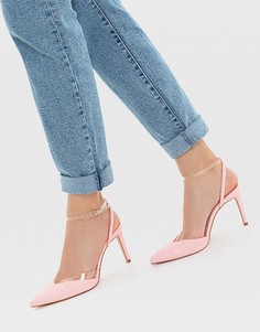 Розовые туфли на каблуке с острым носком и прозрачным ремешком на щиколотке Stradivarius-Розовый цвет