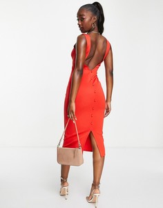 Ярко-красное платье миди с пуговицами сзади ASOS DESIGN-Зеленый цвет