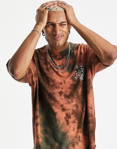 Oversized-футболка с принтом спереди и принтом тай-дай зеленого и оранжевого цвета ASOS DESIGN-Зеленый цвет