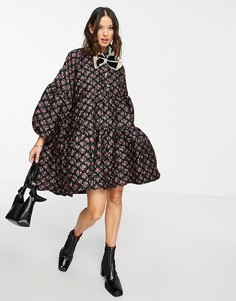 Свободное жаккардовое платье в стиле oversized с цветочным принтом Dream Sister Jane-Разноцветный