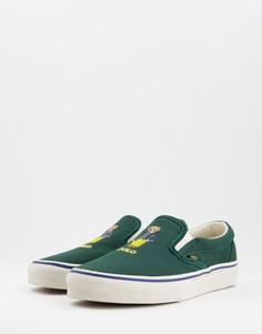 Зеленые кроссовки-слипоны из парусины с логотипом в виде медвежонка Polo Ralph Lauren-Зеленый цвет