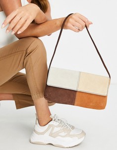 Замшевая сумка на плечо в стиле пэчворк с клапаном ASOS DESIGN-Разноцветный