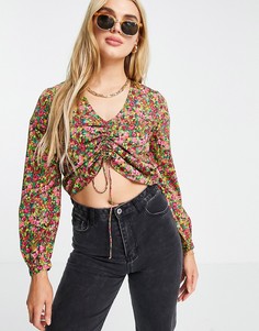 Блузка со сборками и мелким разноцветным цветочным принтом Vero Moda-Разноцветный