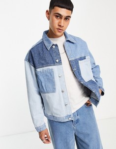 Джинсовая куртка в стиле пэчворк (от комплекта) Bershka-Голубой