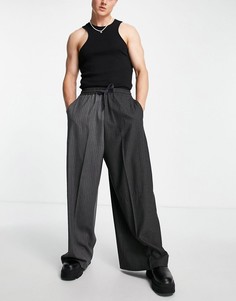 Серые строгие брюки с очень широкими штанинами из комбинированного материала в полоску ASOS DESIGN-Серый