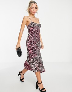 Атласное платье-комбинация с разноцветным принтом «зебра» Miss Selfridge-Разноцветный