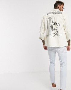 Светло-бежевая рубашка навыпуск Bershka-Светло-бежевый цвет