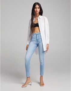 Синие винтажные джинсы скинни с завышенной талией Bershka-Голубой