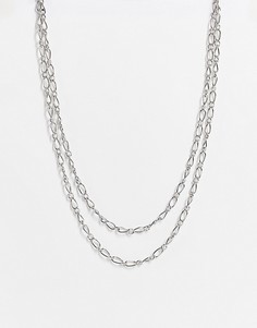 Серебристое многоярусное ожерелье-цепочка DesignB London-Серебряный