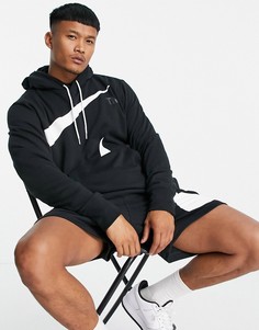 Черный флисовый худи с логотипом-галочкой Nike-Черный цвет