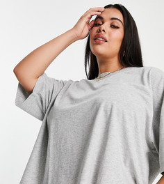 Серая меланжевая свободная футболка с разрезом сбоку ASOS DESIGN Curve-Серый