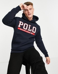 Темно-синий худи из искусственного меха «борг» с логотипом спереди Polo Ralph Lauren