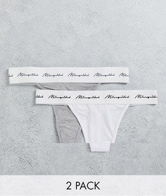 Набор из 2 трикотажных стрингов серого и белого цвета с логотипом на резинке Missguided-Разноцветный