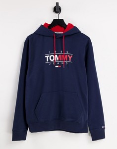Худи темно-синего цвета с оригинальным логотипом Tommy Jeans Essential-Темно-синий