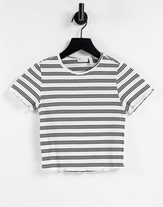 Укороченная футболка в черно-белую полоску с волнистым краем ASOS DESIGN-Разноцветный