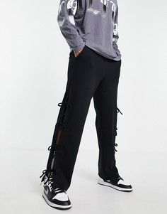 Черные джоггеры прямого кроя с завязками ASOS DESIGN-Черный цвет
