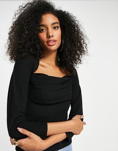 Черный топ со свободным воротом и отделкой на груди ASOS DESIGN-Черный цвет