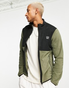 Флисовая куртка цвета хаки с контрастными вставками Jack & Jones Originals-Зеленый цвет