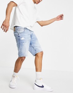 Светло-синие зауженные джинсовые шорты Bershka-Голубой